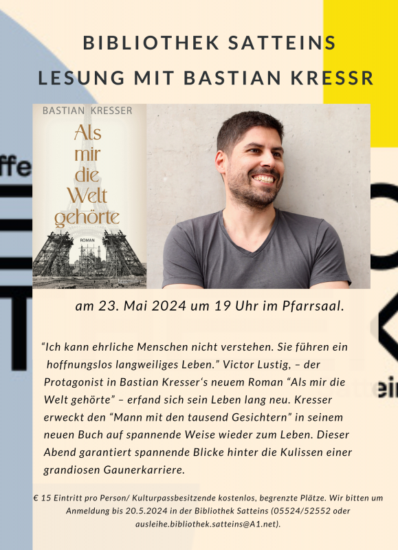 Plakat Lesung Bastian Kresser "Als mir die Welt gehörte"