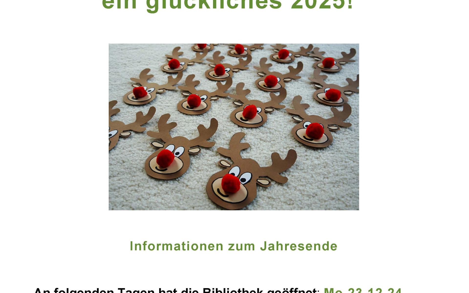 Öffnungszeiten Bibliothek Satteins Weihnachten und Jahreswechsel 2024